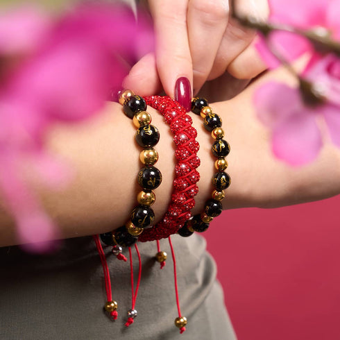 Amulette tibétaine | Bracelet Mantra Mini Obsidienne